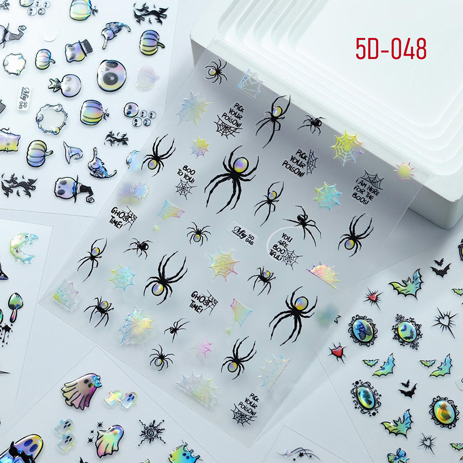 5d-046-051 万圣节立体浮雕烫金美甲贴纸