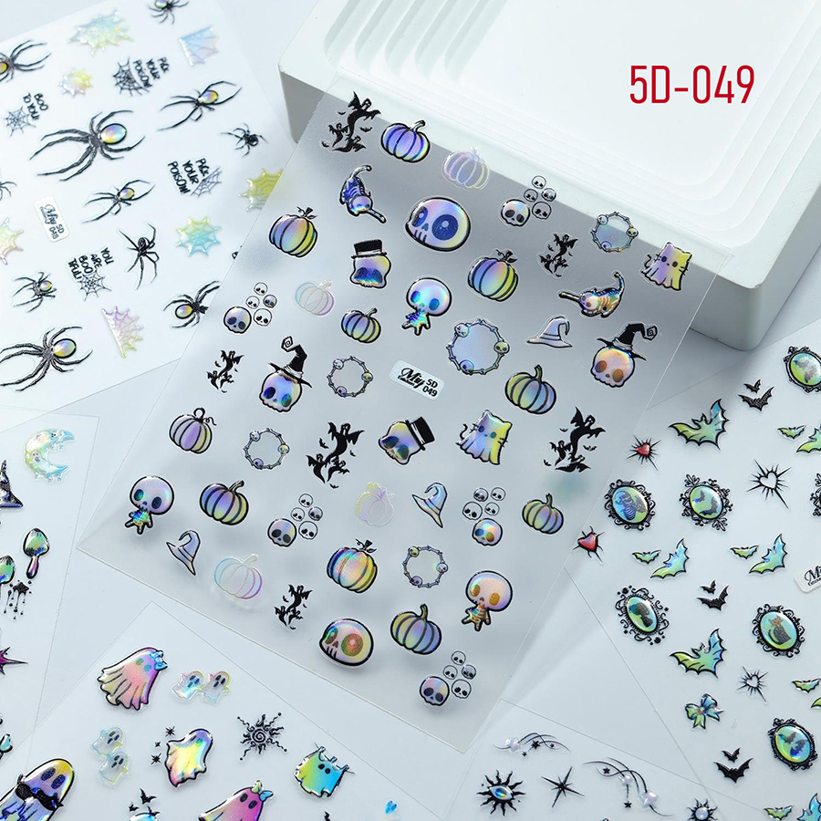5d-046-051 万圣节立体浮雕烫金美甲贴纸