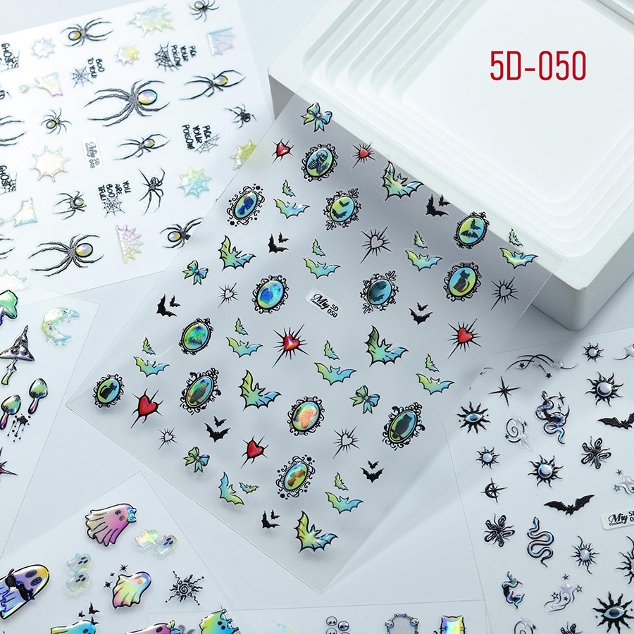 5d-046-051 万圣节立体浮雕烫金美甲贴纸