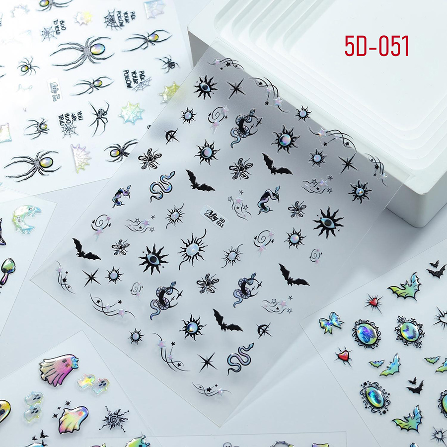 5d-046-051 万圣节立体浮雕烫金美甲贴纸