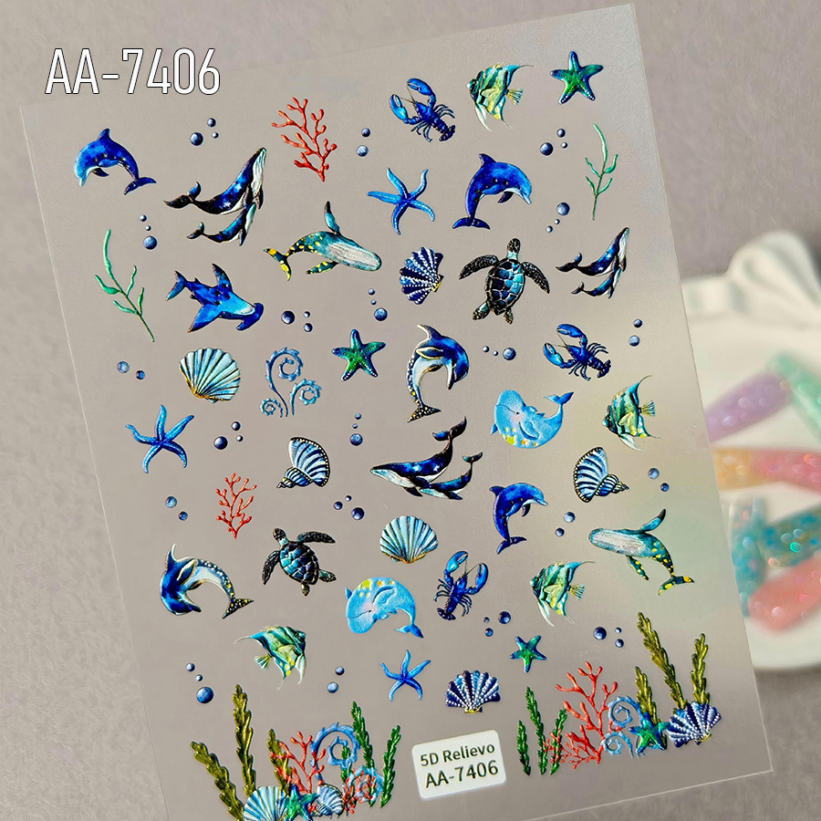 aa-7403-7406 夏日海洋风浮雕贴纸