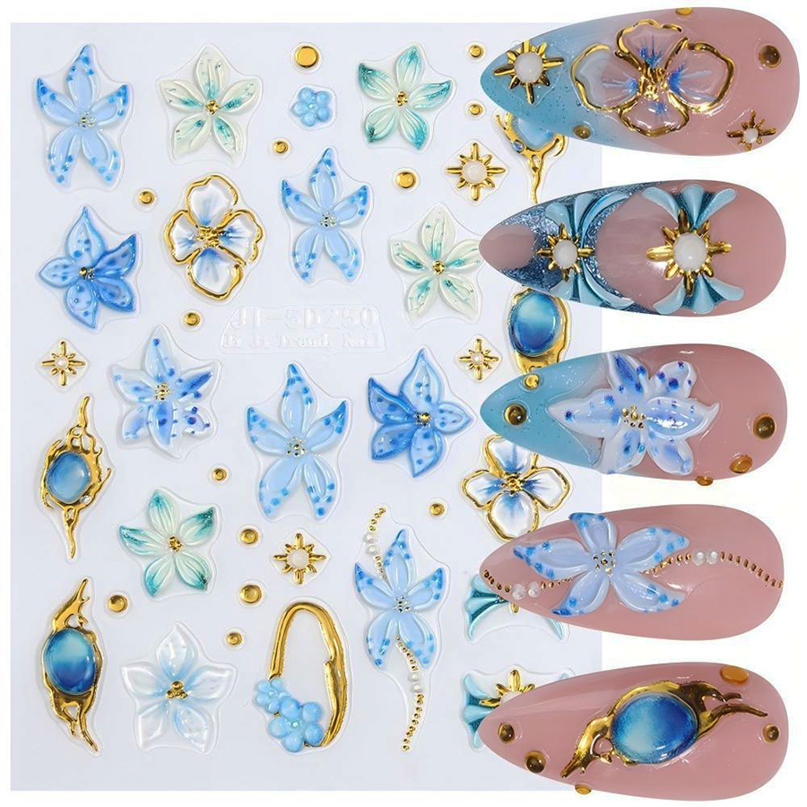 ji-5d250 金色描边宝石星星立体浮雕美甲贴纸