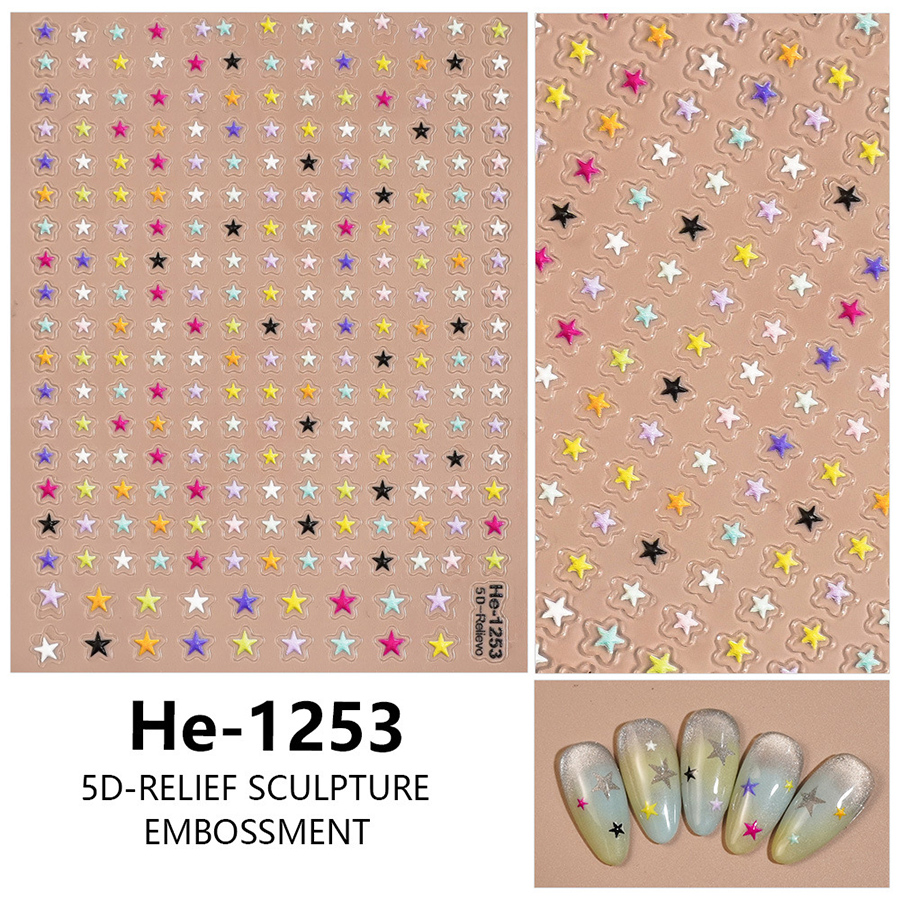 he-1253/1254 5d浮雕五角星星立体指甲贴