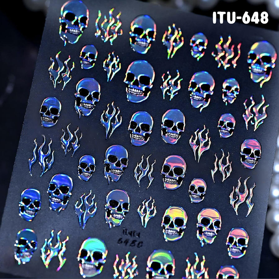itu-648-651 万圣节幻焰骷髅指甲贴
