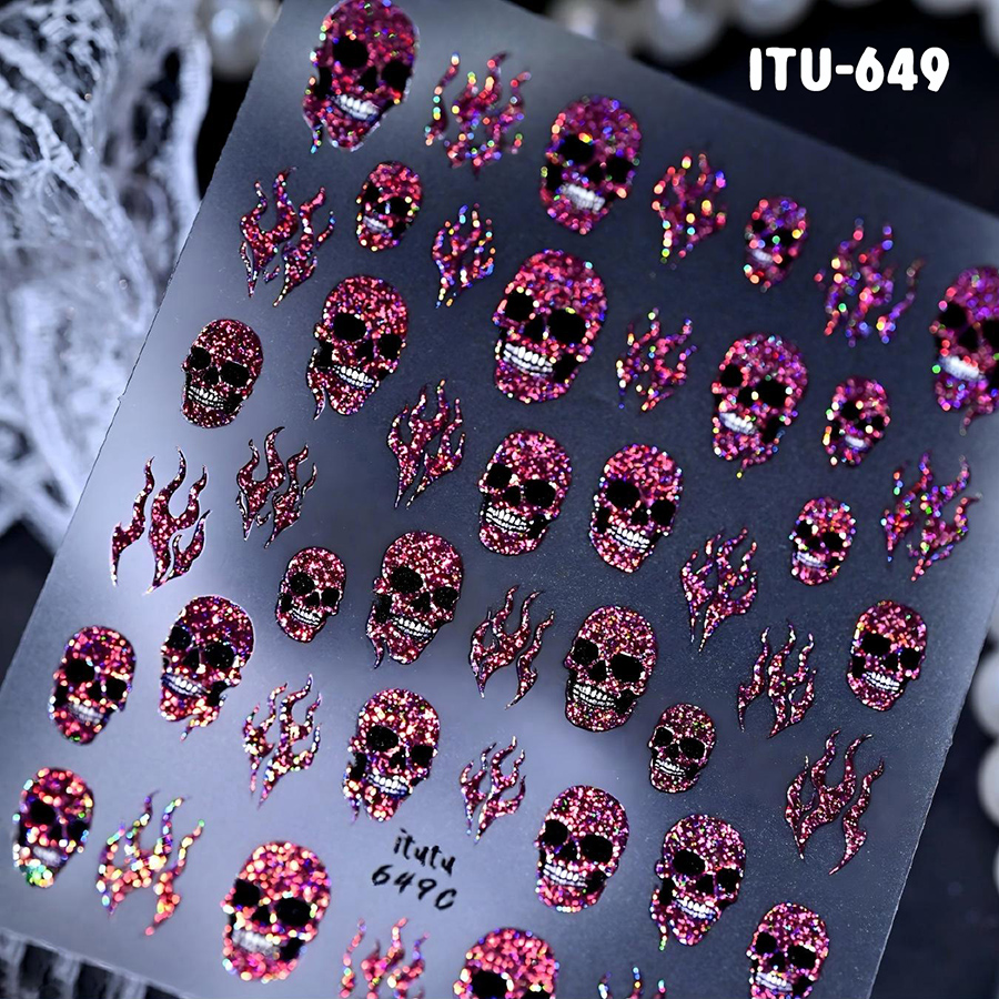 itu-648-651 万圣节幻焰骷髅指甲贴