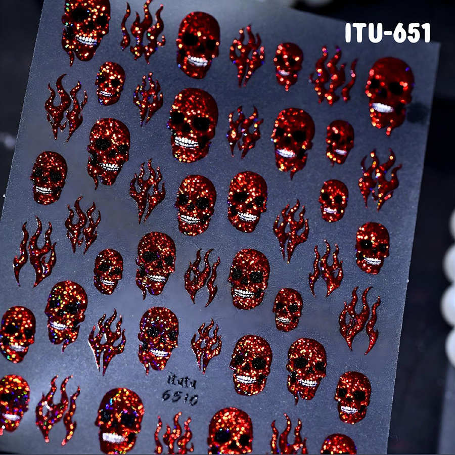 itu-648-651 万圣节幻焰骷髅指甲贴