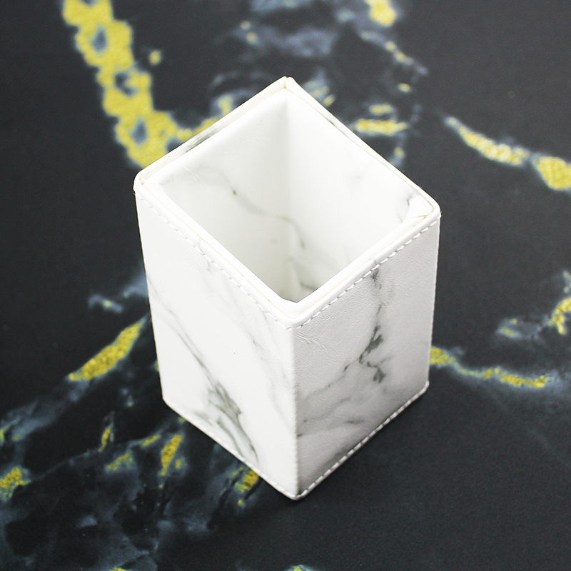 marble leather square brush holder