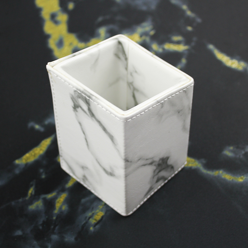 marble leather square brush holder