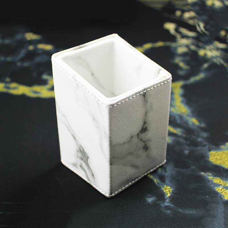 marble leather square brush holder