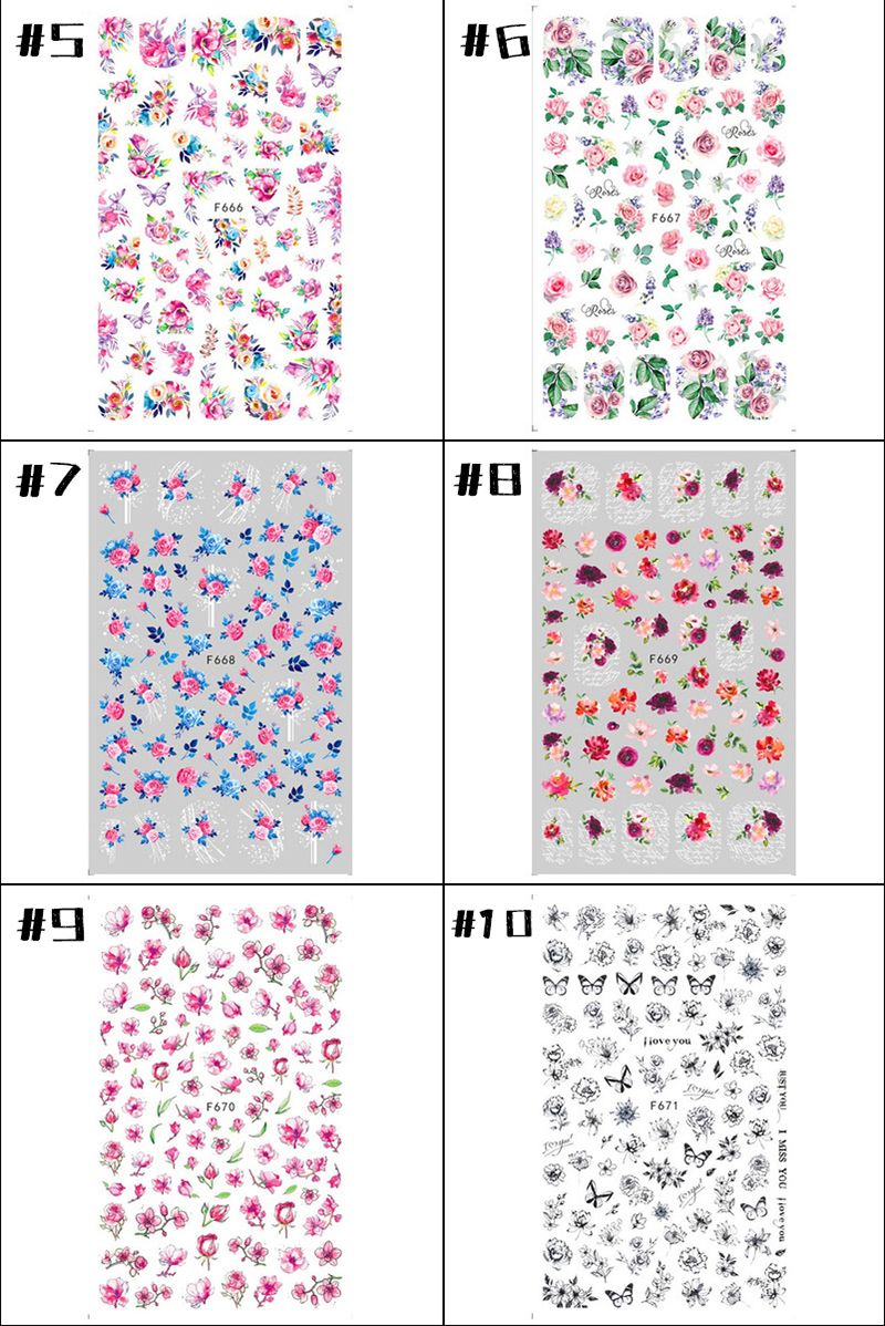 f662-671 national flag/flower nail sticker