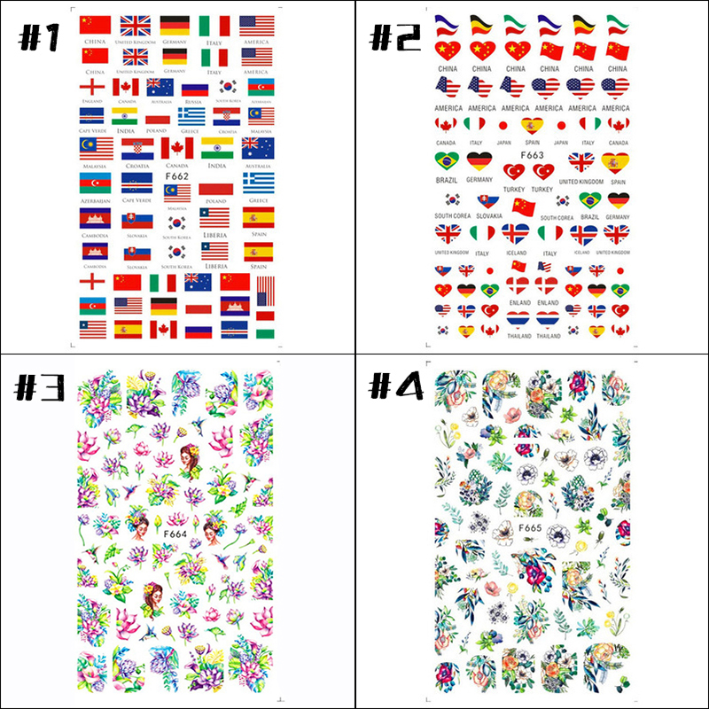 f662-671 national flag/flower nail sticker